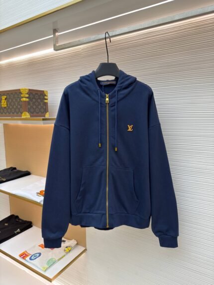 LOUIS VUITTON monogram leather tag zip-up hoodie