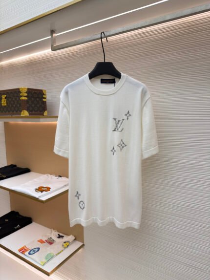 LOUIS VUITTON Letter Floral Color Block Embroidered Knit Short Sleeve
