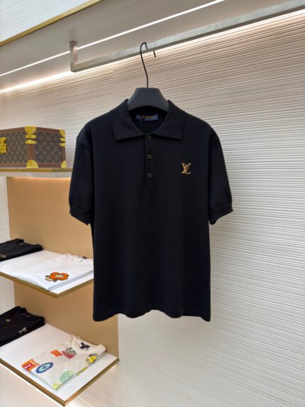 LOUIS VUITTON letter leather label knit short-sleeved polo shirt
