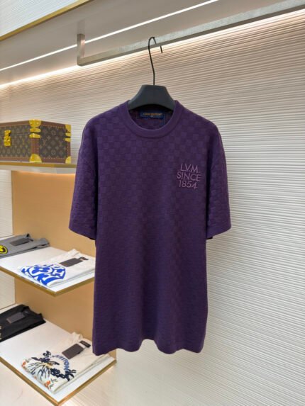 LOUIS VUITTON Letter Embroidery Checkered Jacquard Short Sleeve