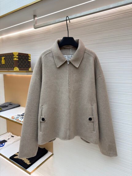 Acne Studios Collared Zip-Up Drop-Shoulder Long-Sleeve Wool Jacket