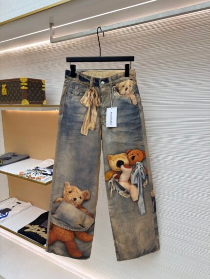 Acne Studios 1981 Teddy Bear 3D Print Wide-Leg Jeans