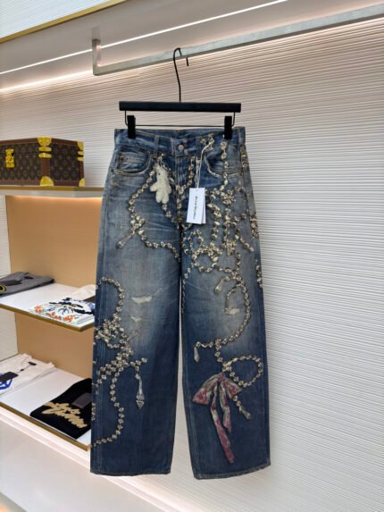 Acne Studios 1981 Crystal Bow 3D Optical Bear Print Jeans