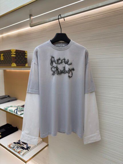 Acne Studios Vintage-Effect Layered Faux Two-Piece Logo Long-Sleeve Top
