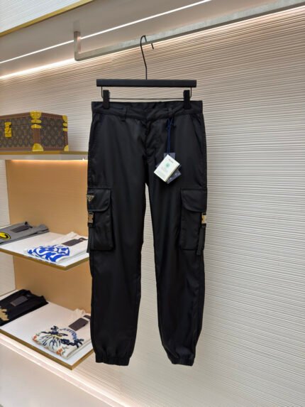 Prada Casual Trousers with Metal Triangle Logo Plaque
