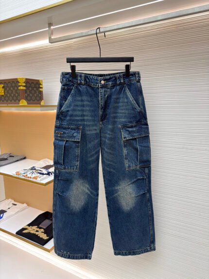 PRADA Cotton Denim Jeans with Triangle Logo Pocket