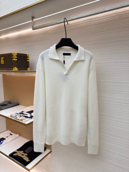 PRADA Triangle Logo Seagull-Collar Knitted Sweater