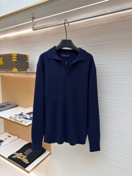 PRADA Triangle Logo Seagull-Collar Knitted Sweater