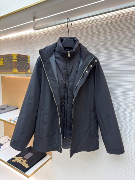 Prada Hooded Stand-Collar Fabric Two-Piece Jacket