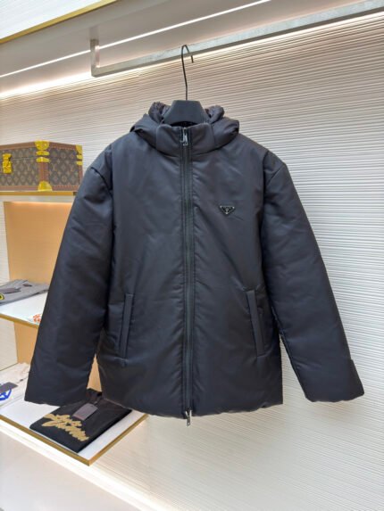 Prada Mid-Length Hooded Nylon Down Jacket