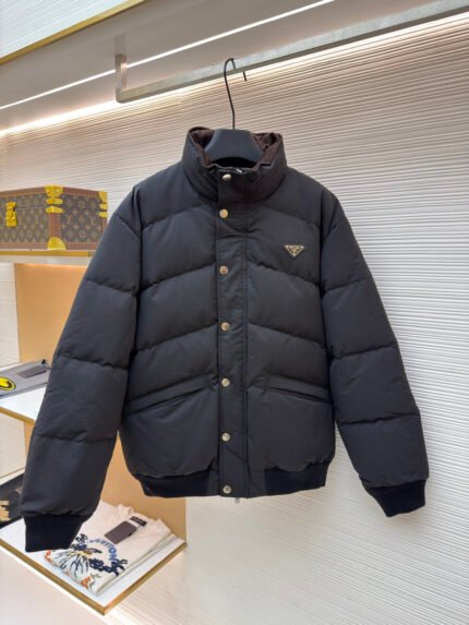 Prada Stand-Collar Down Jacket with Triangle Logo