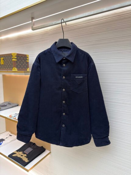 Prada Corduroy Padded Jacket with Triangle Logo Pocket