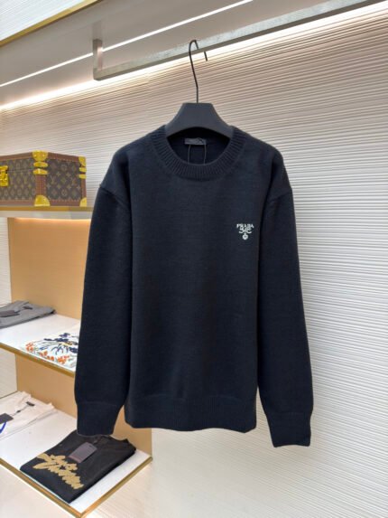 Prada Embroidered Logo Wool Knit Pullover