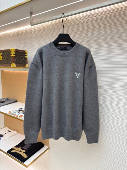 Prada Embroidered Logo Wool Knit Pullover