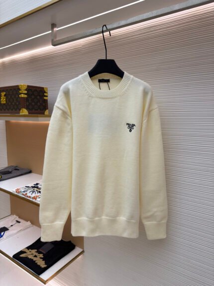 Prada Embroidered Logo Wool Knit Pullover