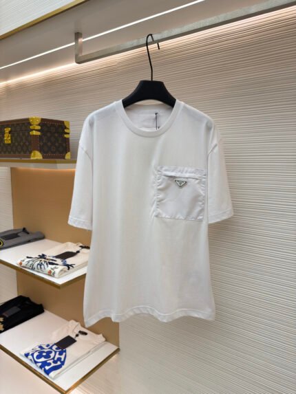 Prada Short-Sleeve Shirt with Triangle Logo Pocket