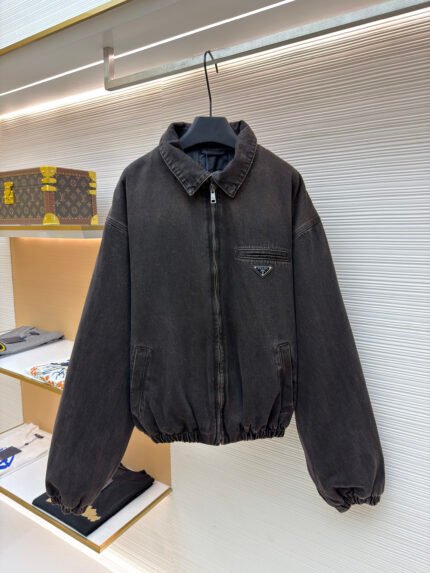Prada Triangle Logo Denim Padded Jacket