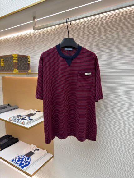 Prada Striped Short-Sleeve Shirt with Pocket