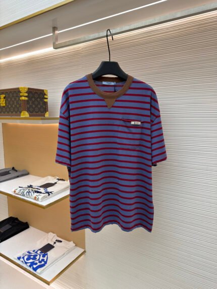 Prada Striped Short-Sleeve Shirt with Pocket