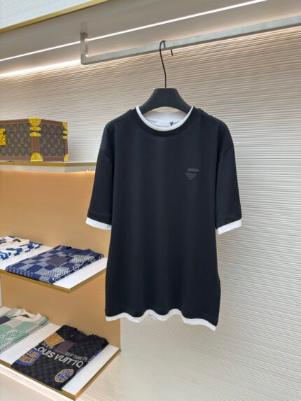 Prada Crew-Neck Short-Sleeve T-Shirt with Triangle Fabric Label