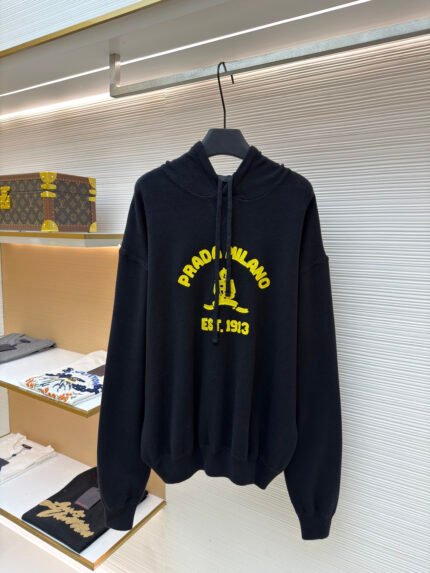 Prada Terry Embroidery Knitted Hoodie