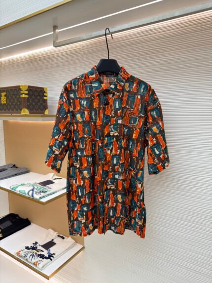Prada Graffiti Plaid Print Short-Sleeve Shirt