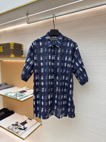 Prada Graffiti Plaid Print Short-Sleeve Shirt
