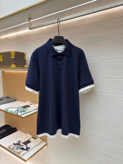 Prada Polo Shirt with Contrast Fabric Triangle Logo