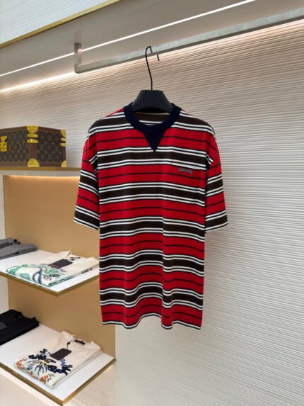 Prada Striped Contrast Drop-Shoulder Short-Sleeve Top