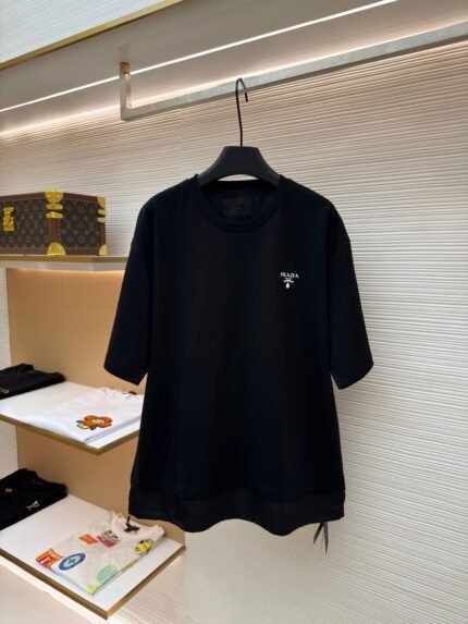Prada Classic Logo-Paneled Crewneck Short-Sleeve Top
