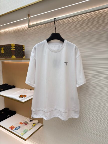 Prada Classic Logo-Paneled Crewneck Short-Sleeve Top