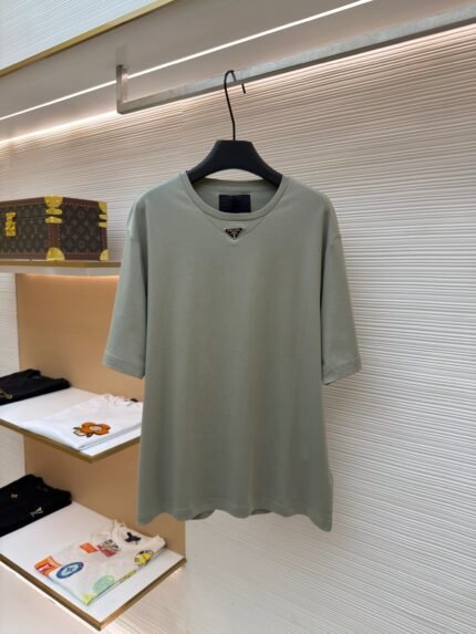 Prada Short-Sleeve T-Shirt with Front Triangle Logo