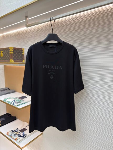 Prada Solid-Color Embossed Crew-Neck Short-Sleeve T-Shirt