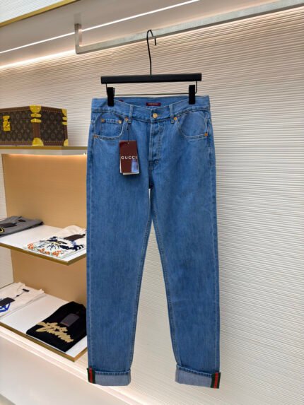 GUCCI Denim Jeans with Web Stripe