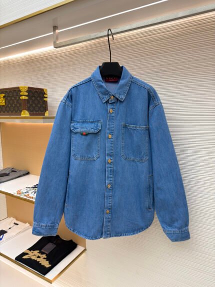GUCCI Denim Jacket with Web Stripe