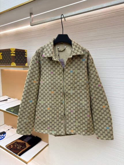 Gucci All-Over Colorful Lettering Jacquard Zip Jacket