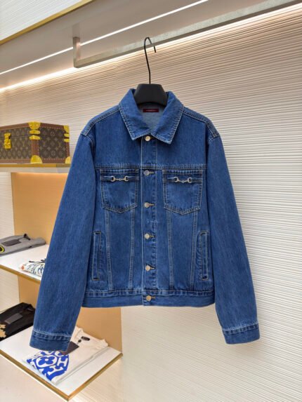 Gucci Horsebit Cotton Denim Jacket with Button Closure