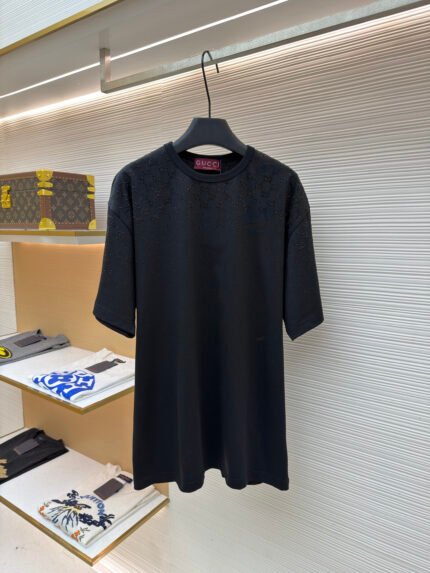 Gucci Short-Sleeve Top with Rhinestone Double G Logo
