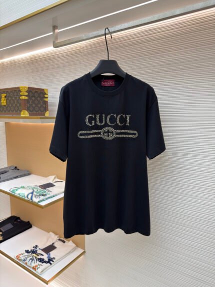 Gucci Short-Sleeve T-Shirt with Rhinestone Logo
