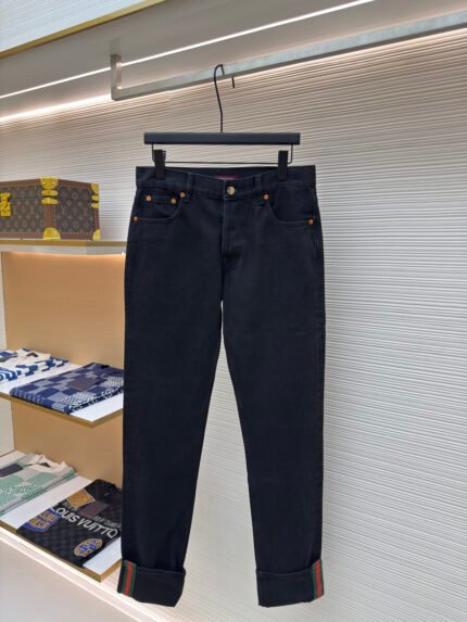 Gucci Denim Jeans with Red and Green Stripes