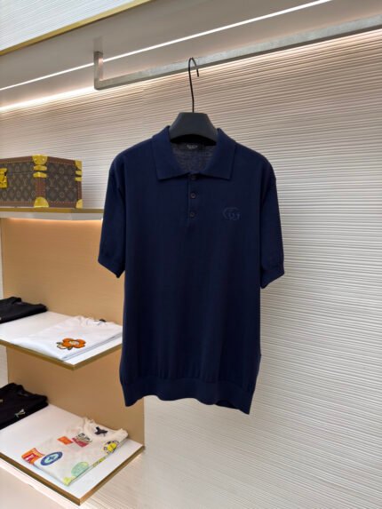 Gucci Double G Embroidered Knitted Polo Shirt