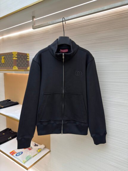 Gucci Zip-Up Sweatshirt with Double G Embroidery and Ribbed Trim