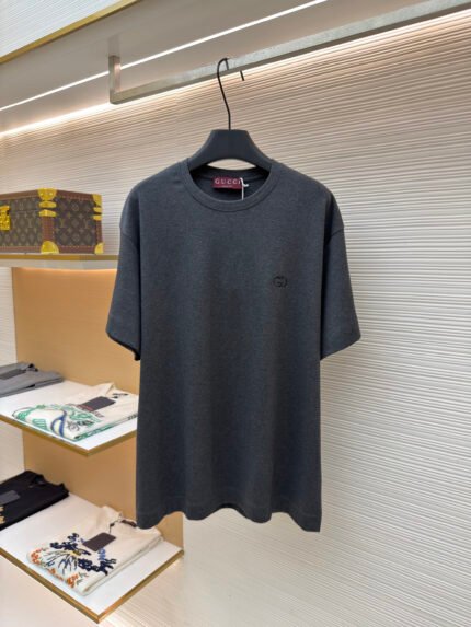 Gucci Crew-Neck Cotton Knit T-Shirt with Interlocking Double G Embroidery