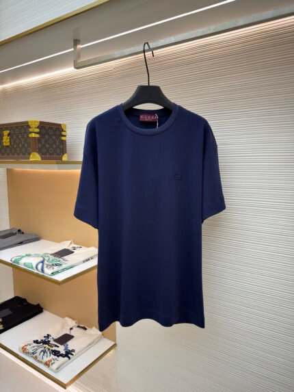 Gucci Crew-Neck Cotton Knit T-Shirt with Interlocking Double G Embroidery