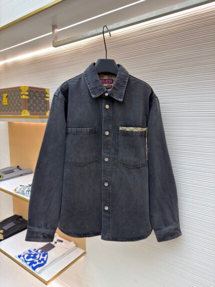 Gucci Washed Cotton Denim Jacket with Embellished Pockets