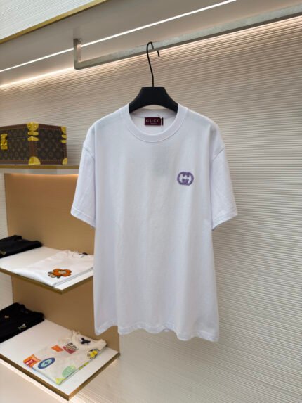 Gucci Short-Sleeve Top with Snowflake-Velvet Lettering Embroidery