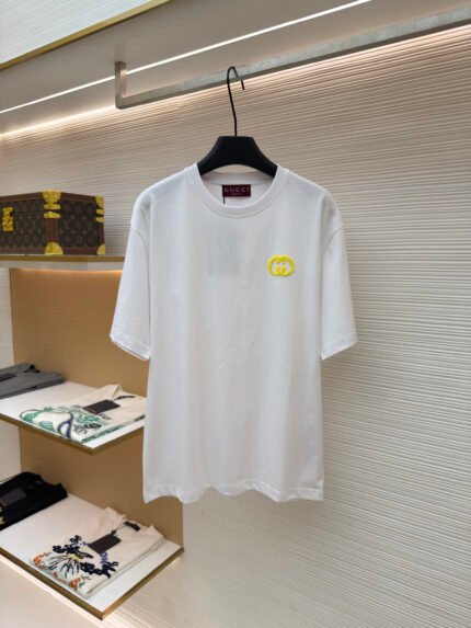 Gucci Short-Sleeve Top with Snowflake-Velvet Lettering Embroidery