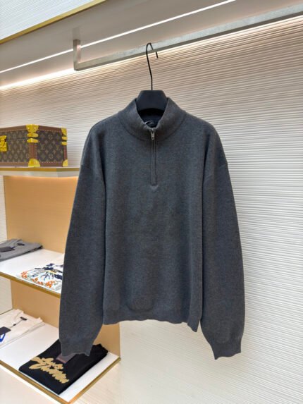 Balenciaga Stand-Collar Half-Zip Cotton Knit Sweater