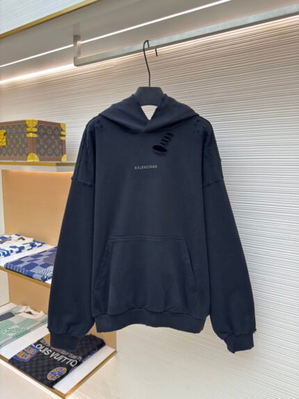 Balenciaga Rhinestone-Embellished Distressed Hoodie