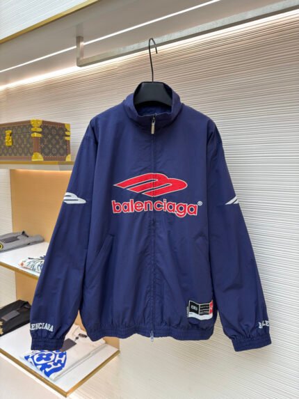 Balenciaga Long-Sleeve Stand-Collar Jacket with Letter Logo Print